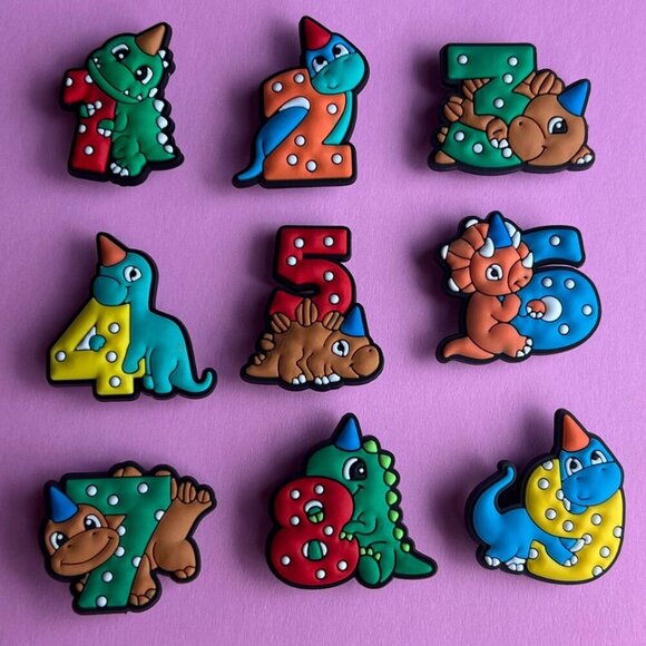 Dinosaurs Numbers Crocs Shoe Charms Set of 9 - jibbitz Charms - Picture 1 of 3